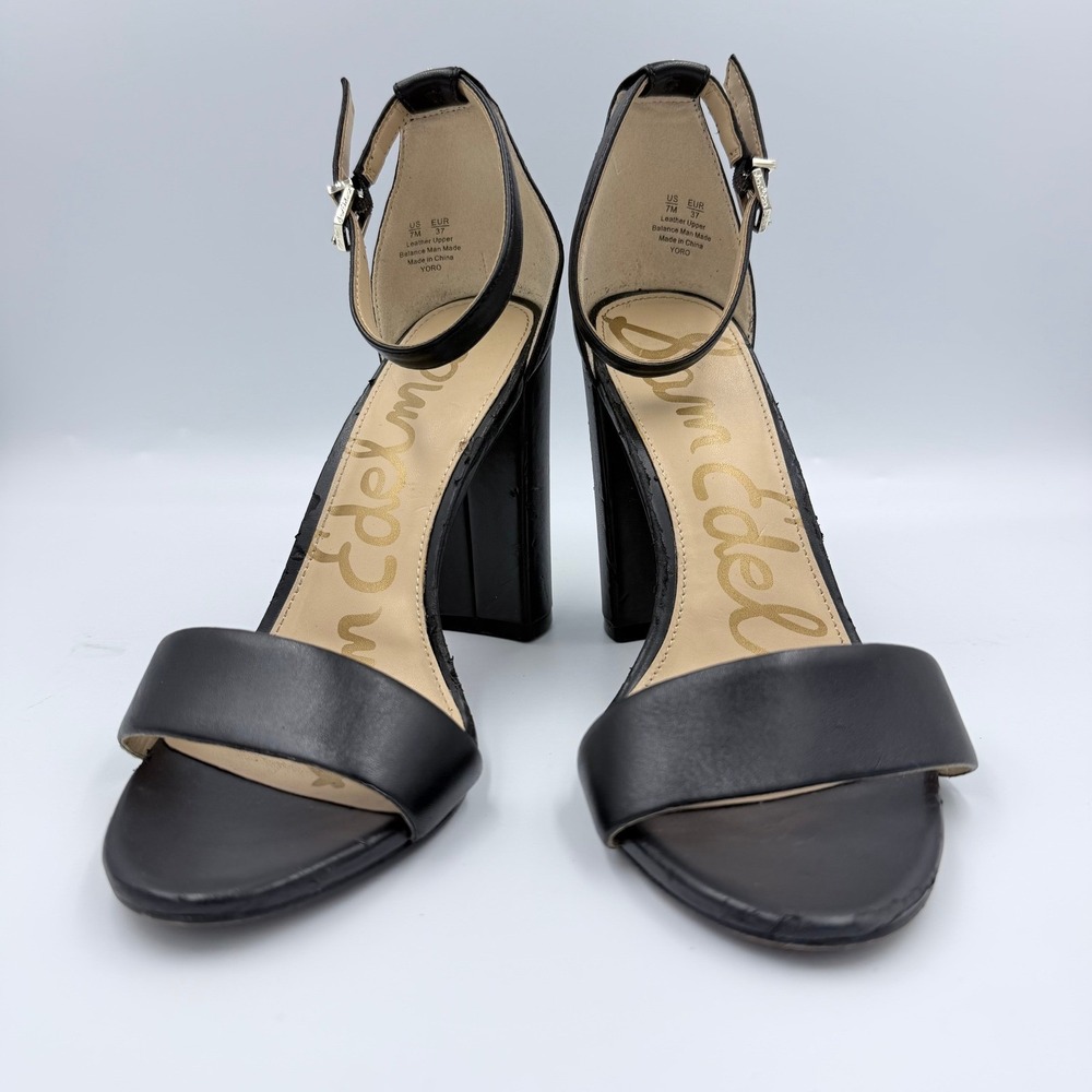 Sam Edelman Black Leather Ankle Strap Block Heel Sandals Women's‎ 7